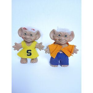 1960’s Troll Dolls Uneeda Wishnik Vintage 5.5" Cheerleader Troll and Lil Dude